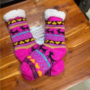 Ladies pink fuzzy socks